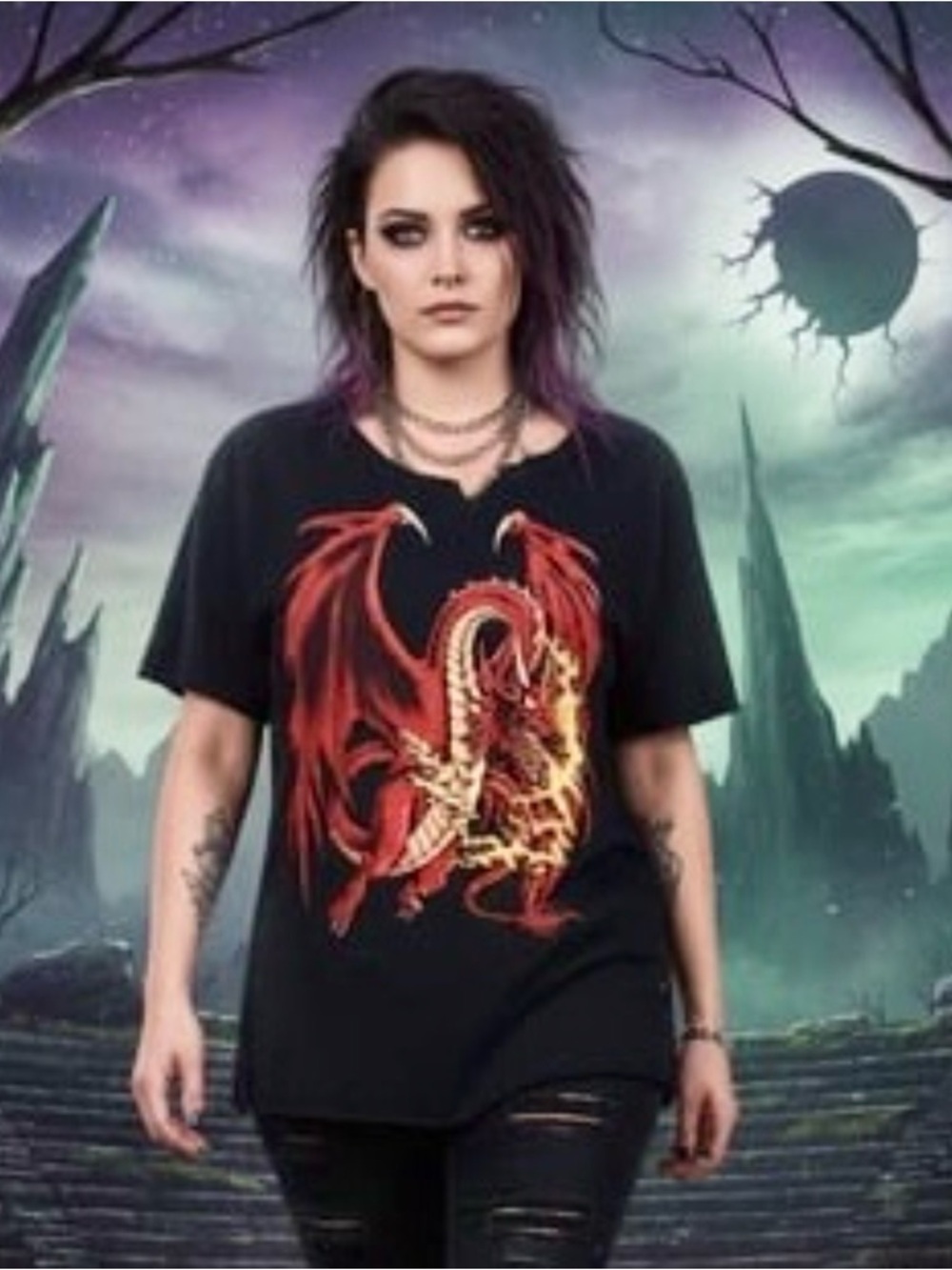 ✨ Thrashed Vintage Red Dragon Graphic Tee - DIY Distressed ✨